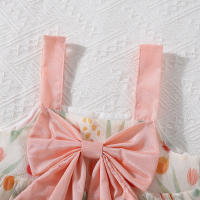 Vestido De Verano Para Niña Con Gran Lazo Y Estampado De Tulipán Vestido De Princesa Con Suspensión Material De Poliéster Sin Mangas Longitud De Pierna - details 5