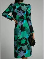 Vestido De Mujer Moda Cuello En V Manga Larga Estampado Cintura Ajustable Falda Asimétrica Abertura Frontal Largo Hasta El Tobillo Para Banquete Y Reuniones - details 6
