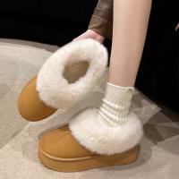 Botas De Invierno Para Mujer 2024 Con Forro De Peluche Corto Botas De Nieve Deportivas Casual Bota De Motociclista De Cuero CANVAS Suela De Goma Tacón Plano - details 1