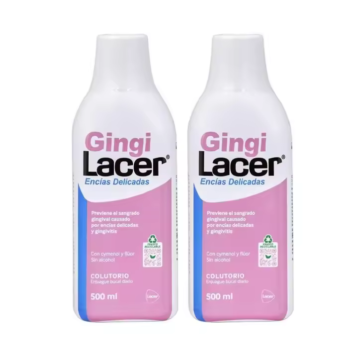GINGILACER - Colutorio Pack 2 x 500ml, Enjuague Bucal Diario, Reduce el Sangrado Gingival, Ideal para Gengivitis y la Periodontitis, Sabor a Menta, Con Fluor, Antibacteriano y Anticaries - 1