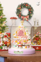 Bloques De Construcción Navideñas Rosa Árbol De Navidad Y Casa De Nieve En Blanco Y Negro Juguete De Artesanía Para Niños Decoración De Escritorio Regalos De Vacaciones - details 9