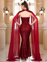 Vestido De Noche Elegante Romagic Para Mujer Con Pelo De Mariposa Desmontable Y Mangas Fluídas De Lentejuelas Vestido De Cumpleaños Y Baile De Prom 2025 Sin Cinturón - details 2