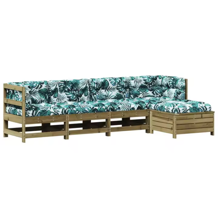 vidaXL Juego de muebles jardín 5 pzas y cojines madera pino impregnada - 1