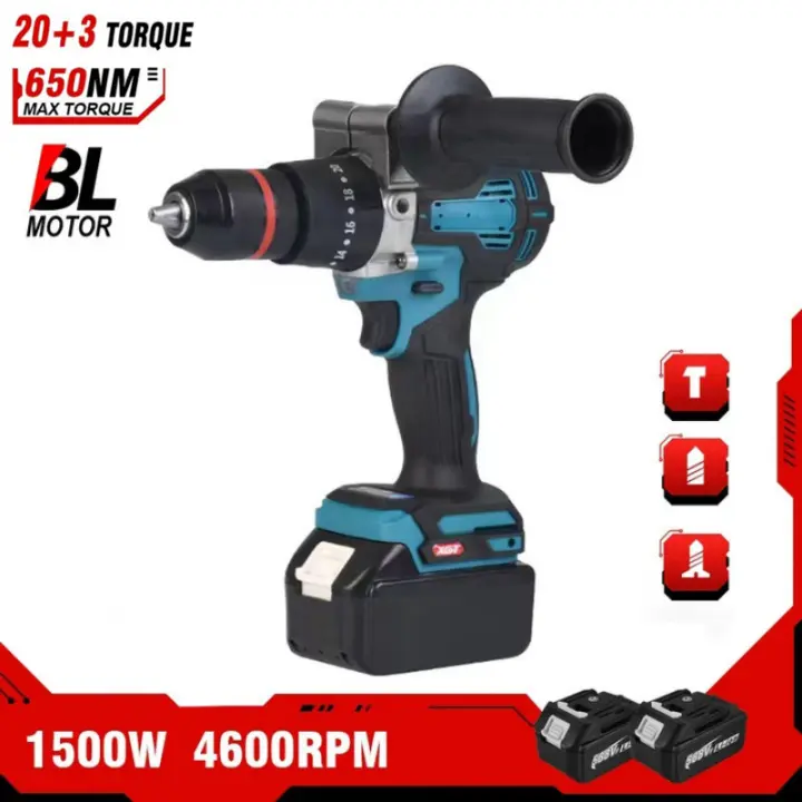 1500W taladro de impacto eléctrico sin escobillas, 13MM, 650NM, destornillador inalámbrico, herramienta eléctrica con baterías de iones de litio para batería de 21V y 18v - 1