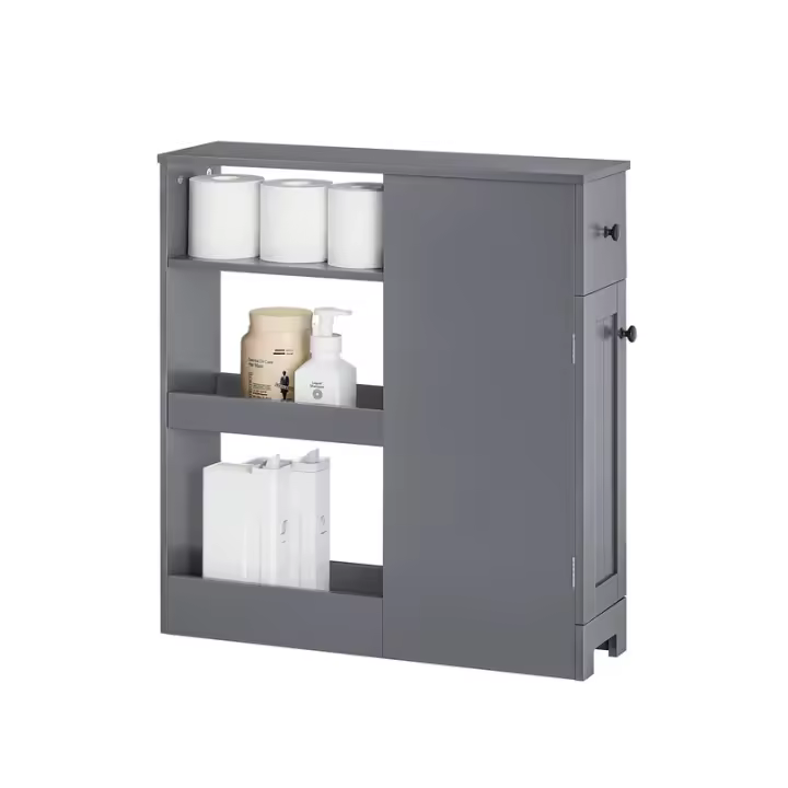 SoBuy Estantería Estrecha para Baño Armario Móvil Multifuncional de Almacenaje con 1 Puerta 1 Cajón y 3 Estantes Gris 65 x 20 x 70 cm BZR106-DG ES - 1