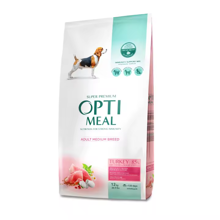 Pienso seco completo para perros adultos de razas medianas OPTIMEAL  con pavo - Reforzado con mix de apoyo inmunológico y prebióticos - Alimento balanceado para mantener la salud y el sistema inmunológico de tu mascota - 1