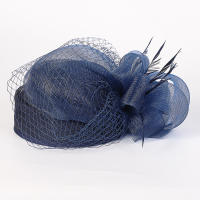 Sombrero De Fiesta Elegante En Rojo Sinamay Para Mujer Con Pluma Y Velo Para Boda Iglesia Cóctel Té Sombrero Derby Formal - details 14