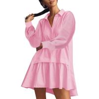 Vestido Mini De Estilo Perezoso Y Cómodo Con Botones Manga Larga Cuello En V Patchwork Casual Para Mujer Vestido Largo - details 1