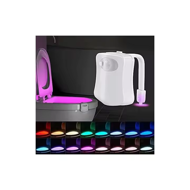 Paquete de 2 luces nocturnas para inodoro con sensor de movimiento, luz que cambia de color, iluminación impermeable, 8 colores LED, luz nocturna para inodoro para niños - 1