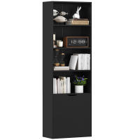 HOMCOM Estantería para Libros de 6 Niveles, Librería con 2 Puertas, 4 Estantes Abiertos, Armario Alto para Salón, Estudio, Oficina, 59x29x180 cm, Negro - details 0