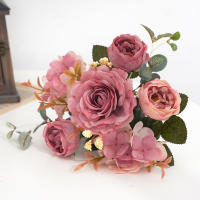 Bouquet De Flores Artificiales Con Hydrangea Y Peonías Sintéticas Para Decoración De Hogar Y Bodas Centros De Mesa Falsas - details 10