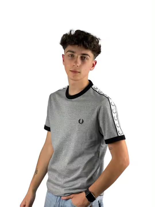 Camiseta Fred Perry  Taped Ringer Gris-420 - 1