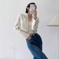 Chaqueta Corta Para Mujer En Blanco Sólido Elegante Con Manga Larga Abierta Frontal Casual Oficina Outerwear Poliéster Synthético - details 0