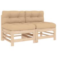 vidaXL Sofás centrales con cojines 2 uds madera maciza de pino Pino natural, Pino blanco, Pino gris Conjunto Terraza Muebles Jardín Exterior Juego de Muebles de jardín Mueble Jardín Exterior Muebles de Salon Exterior - details 0