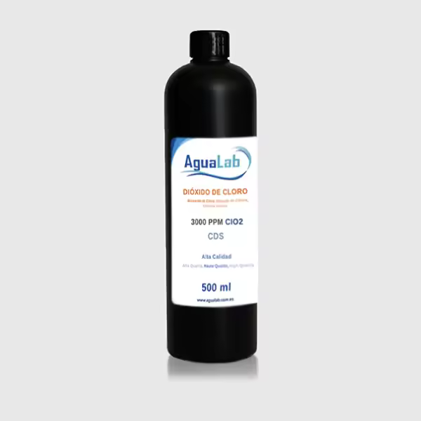 Dióxido de Cloro Agualab® 500ml tarro plástico HDPE 3000 PPM con agua ultra pura. Fabricado en laboratorio español registrado. - 1