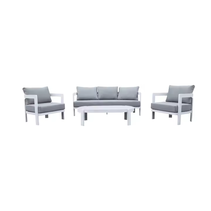 Conjunto de Terraza de Aluminio Blanco | Mesa  duradera con Tablero de Piedra Sincronizada | Ideal para 5 Personas - 1