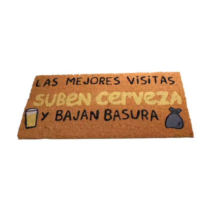 Felpudo Coco 70x40 cm Antideslizante – Diseño divertido «Las mejores visitas suben cerveza y bajan basura» – Alfombrilla Entrada Exterior/Interior, Absorbente y Duradera, Regalo Original - 1