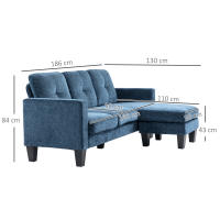 HOMCOM Sofá Esquinero Sofá en Forma de L Tapizado en Poliéster Sofá Chaise Longue Reversible con 3 Cojines para Salón Carga 180 kg 186x130x84 cm - details 3