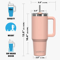 Taza Termo De Acero Inoxidable Watersy 40oz/1200ml Con Asa Y Tapón De Pajita Gran Capacidad Para Mantener Café Y Cerveza Frío Aislamiento Térmico Portátil - details 5