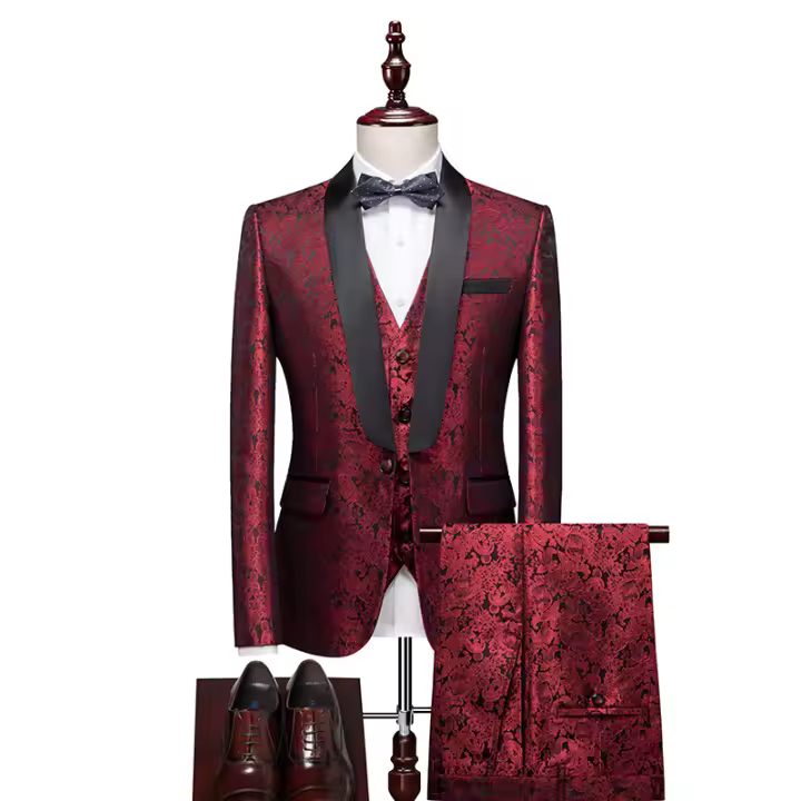 Traje De Boda Para Hombre Estilo Británico Conjunto De Traje De Noche Con Chaleco Y Pantalones Tres Piezas Moda Casual - 1