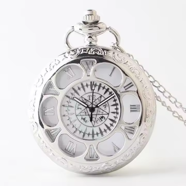 Reloj De Bolsillo Con Cuarzo Y Numeración Árabe Colgante Vintage Plateado Creativo Para Regalo De Cumpleaños Cadena Incluida - 1