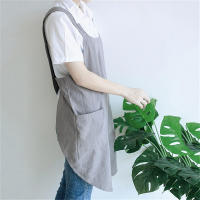 Delantal De Lino Transpirable Retro Para Mujer Para El Hogar Y El Trabajo Doméstico Estilo Japonés Anti Suciedad Para Cocina Café Salon De Uñas - details 4