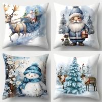 Juego De Cojines Navideños 1 Pieza Con Patrones De Reindeer Snowman Y Santa Claus Poliéster Suave 18 Pulgadas Para Decoración Del Sofá - details 0