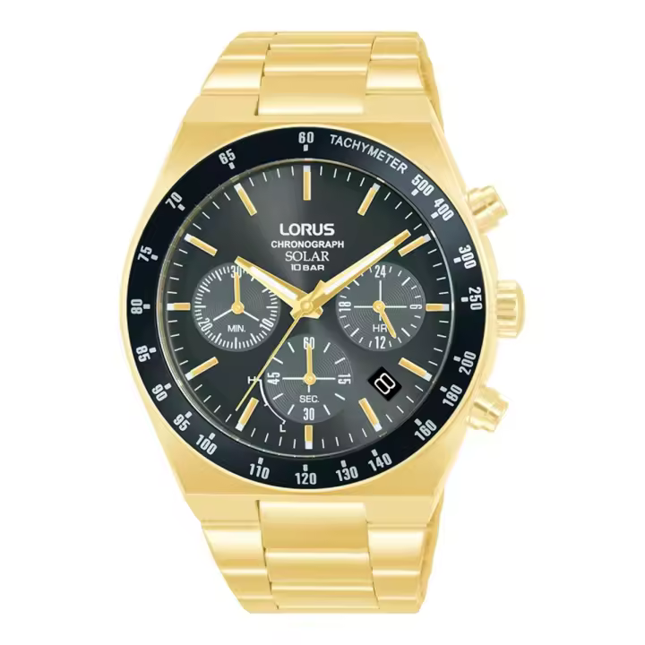 Lorus Reloj Hombre Hombre Sports Chrono 42mm Negro Dorado Acero 10 Atm - 1