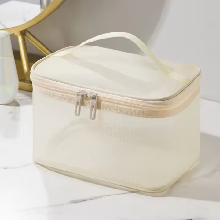 Bolso De Viaje Para Maquillaje Y Artículos De Higiene Personal De Mujer Organizador Transparente De Malla PVC Para Cosméticos Y Toallitas - 1
