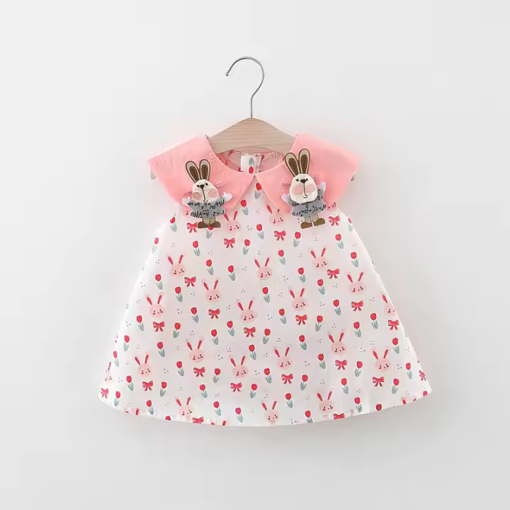Vestido De Verano Para Bebé Niña Con Diseño De Conejito De Peluche Vestido De Princesa Sin Mangas A-LINE Para Recién Nacidos De 0 a 3 Años - 1