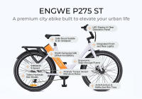 ENGWE P275 ST Bicicleta eléctrica urbana, motor sin escobillas de 250W, batería de 36V 19.2Ah, alcance máximo de 260 km, freno de disco hidráulico, neumáticos de 27.5'' con radios, SHIMANO 9 velocidades, Prácticos accesorios gratuitos - Blanco naranja - details 4