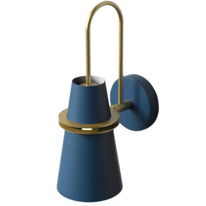 Luz de pared de cuerno de colores, lámpara de pared de metal E27 moderna nórdica, lámpara de pared de latón de estilo industrial para restaurante pasillo dormitorio sala de estar-azul - 1