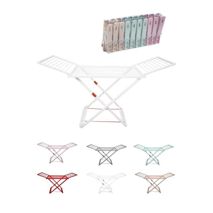 JARDIN202 - Tendedero Plegable de Resina Incluye 20 Pinzas – Tendal Abatible Balcón para Interior y Exterior