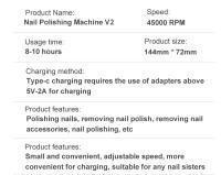 Máquina De Uñas Recargable 45000RPM Con LCD Bajo Ruido Profesional Pulidora De Uñas Con Accesorios Set De Manicura Eléctrica - details 8