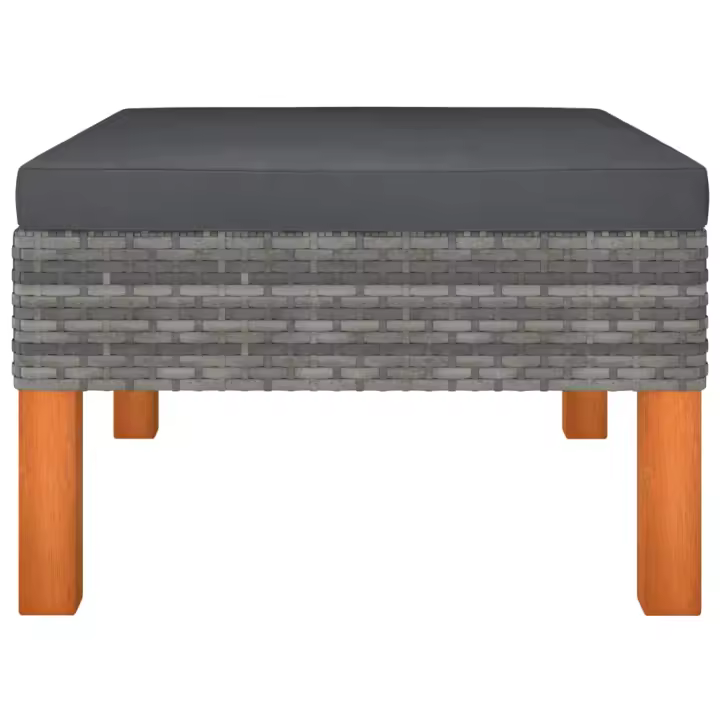 vidaXL Reposapiés de ratán sintético y madera maciza de eucalipto Gris, Negro, Conjunto Terraza Muebles Jardín Exterior Juego de Muebles de jardín Mueble Jardín Exterior Muebles de Salon Exterior - 1