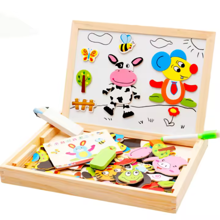 Tablero Magnético De Madera Para Niños Con Puzzle De Animales Multifuncional Tablero De Escribir Y Dibujar like De Aprendizaje Educativo Juguete Para Niños - 1