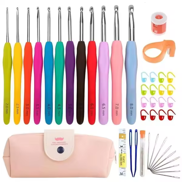 45-piece kit with crochet hooks, markers, tape measure - Knitting Kit multicolor - 1