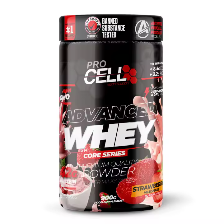 Proteina Concentrada - Whey Core 900gr Strawberry Milkshake Procell Sport - Suplemento Deportivo Alto en Proteína y  Bajo  en Carbohidratos - 1