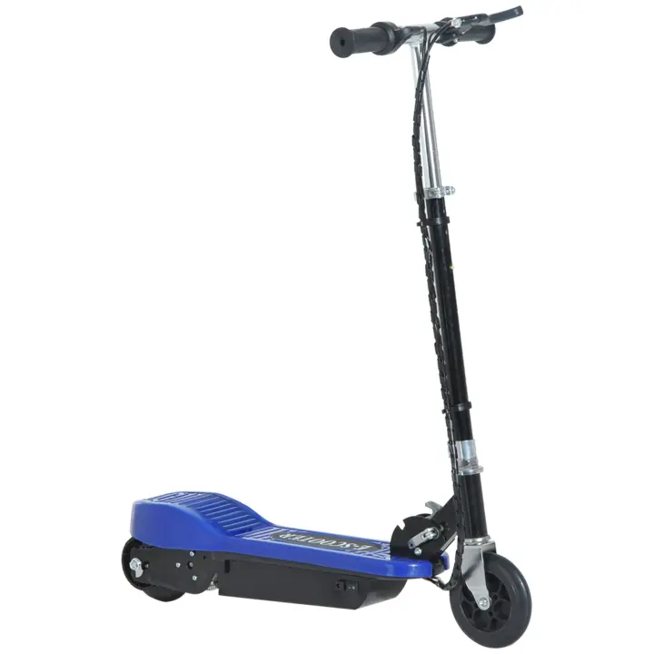 HOMCOM Patinete Eléctrico para Niño Scooter Plegable E-Scooter Batería 120W Manillar Ajustable Freno Pie de Apoyo 78x37x99cm Azul - 1