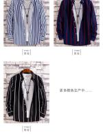 Camisa Larga Manga Para Hombre En Blanco Y Azul Estilo Slim Fit Con Rayas No Hierro Moda Coreana Casual Negocios - details 3