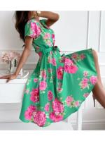 Nuevo Vestido De Verano Para Mujer Con Estampado Floral Cuello V Manga Corta Elegante Con Botones Y Cinturón Estilo Bohemio Midi - details 9