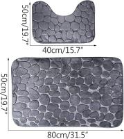 Juego de 2 alfombrillas de baño antideslizantes Alfombrillas de pedestal de baño suaves Inodoro absorbente en forma de U con WC Lavable a máquina Gris - details 0