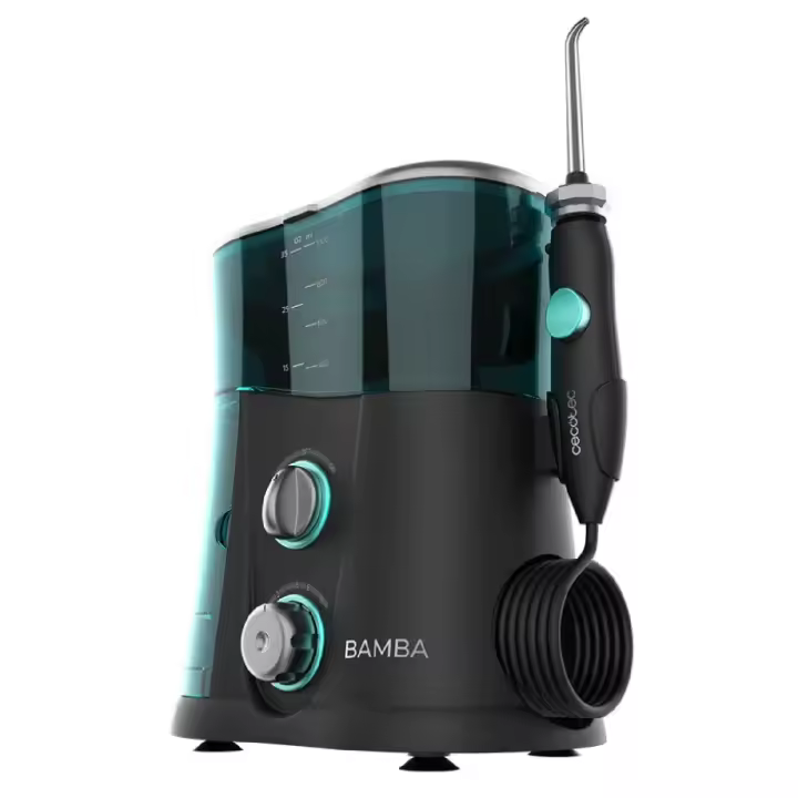 Cecotec 4315 Bamba ToothCare 1200 Jet Pro. Irrigador Bucal con 7 Boquillas Hasta 1250-1700 pulsos por minuto Pantalla LED Capacidad 1000 ml 10 Ajustes de presión IPX4 Desinfección con luz UV. - 1