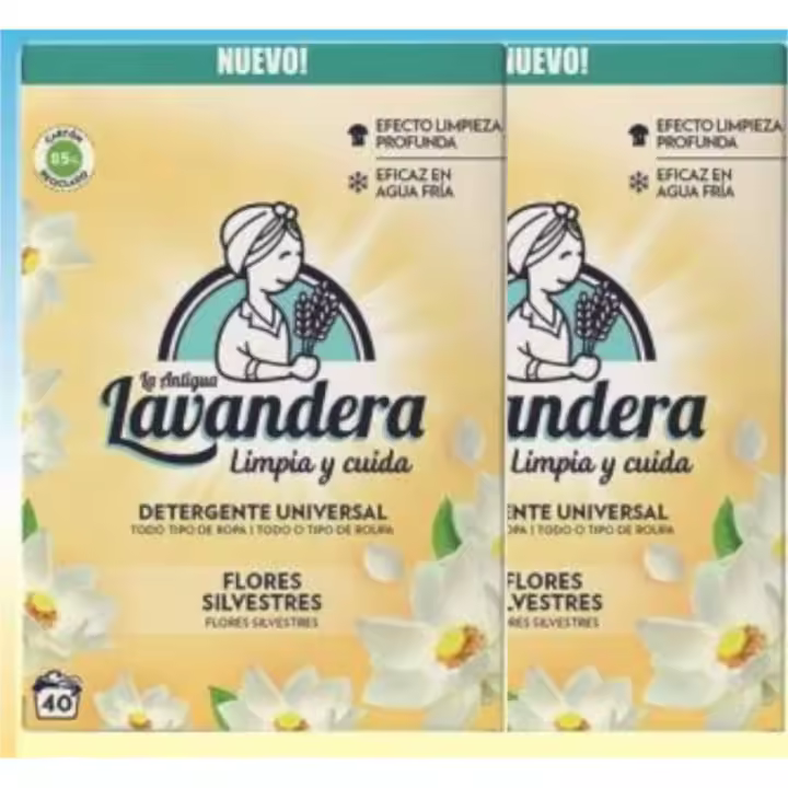 LA LAVANDERA DETERGENTE POLVO FLORES 80 lavados . 2,4KG. PACK 2 UDS 40 LAVADOS - 1