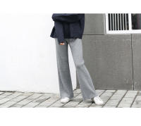 Pantalones De Mujer De Tejido Suave Para Otoño E Invierno Con Pierna Ancha Y Cintura Alta Estilo Casual Pantalones Rectos Y Justos - details 4