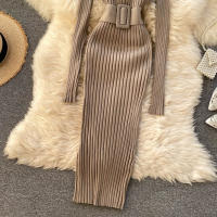 Vestido Bodycon Elegante De Mujer REALEFT Otoño Invierno 2024 Con Cinturón Y Botones De Manga Larga Estilo Casual Longitud Pierna - details 30