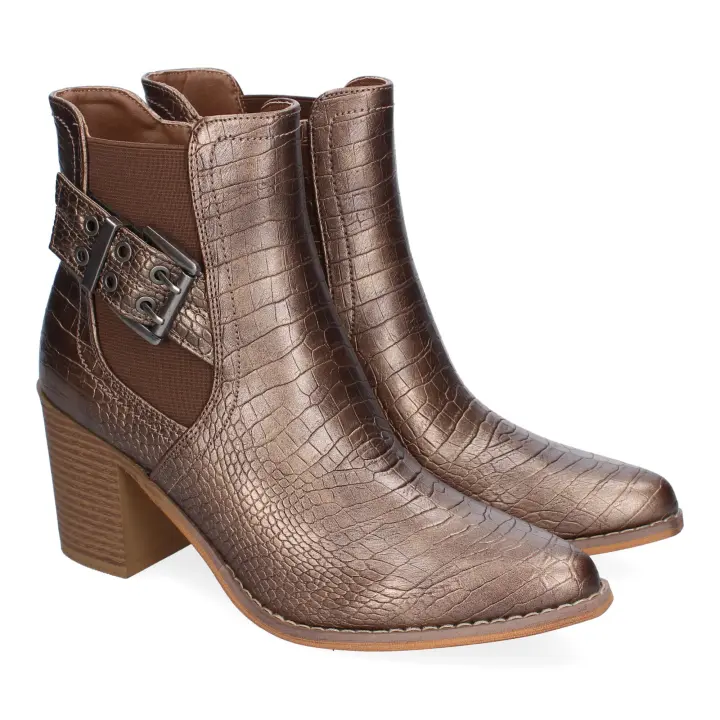 Botines de tacón elegantes hebilla para mujer color bronce M-797 - 1