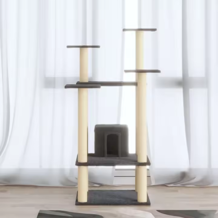 vidaXL Rascador para Gatos con Postes de Sisal 110 cm Mascotas Refugio Color Crema,  Gris claro,  Gris oscuro y mas - 1