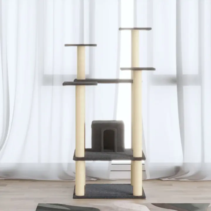 vidaXL Rascador para Gatos con Postes de Sisal 110 cm Mascotas Refugio Color Crema,  Gris claro,  Gris oscuro y mas - 1