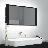 vidaXL Armario espejo baño luz LED acrílico 90x12x45 cm en color Gris hormigón/Marrón roble/Negro y más | almacenamiento funcional diseño moderno para baño dormitorio sala - details 2